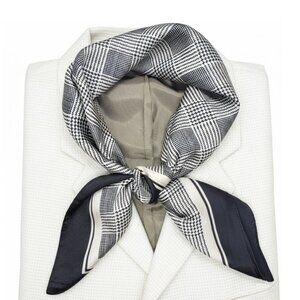 ✨Luxurious Chic Silky Square Scarf Black & White Houndstooth Plaid Print Bandana